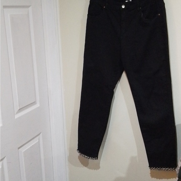💐Frank Lyman XL black jeans with faux pearl and clear gem ends - Picture 1 of 6